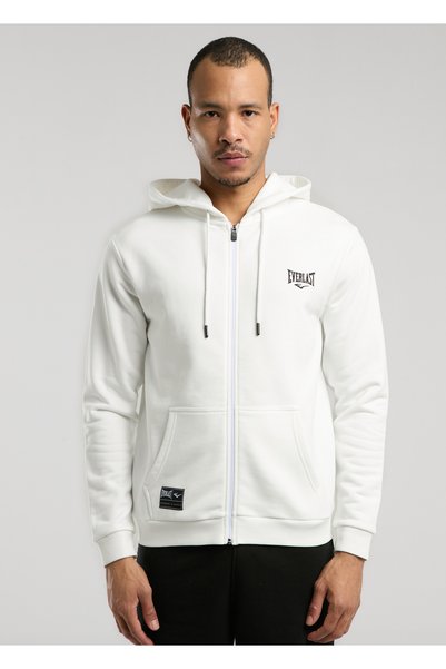 Ever Essentials White Hooded Zip Regular Fit Men's Sports Sweatshirt