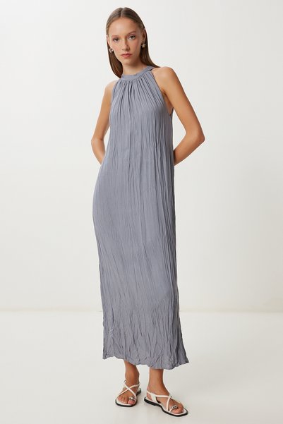 Summer Linen Dress with Wrinkle Effect Lgk0005 Gray
