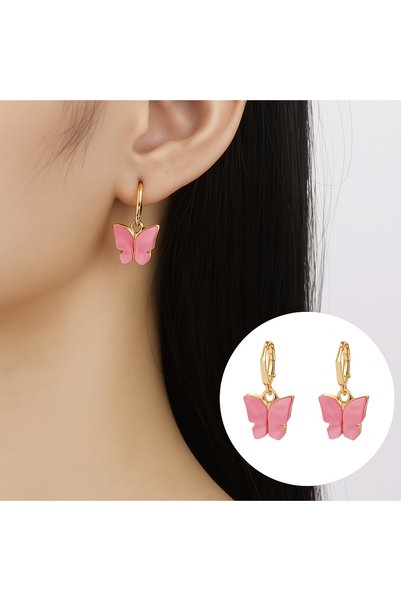 Women's Pink Butterfly Gold Earrings