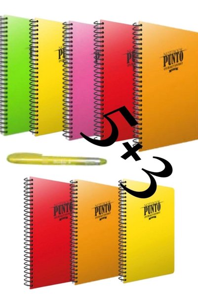 Punto Plastic Cover 5 Pieces Checkered + 3 Pieces Striped 100 Sheets Spiral Notebook Set