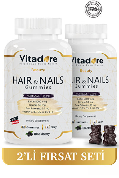 Витамини за коса и нокти, 2 парчиња, Hair & Nails Gummy - ефикасни против опаѓање на косата, витамини за 2 месеци