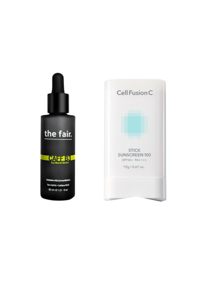 Caff-b3 серум за осветлување на пределот околу очите 30 Ml. и стик за сончање со висока заштита 19 Gr.