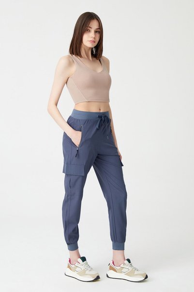 Women's Anthracite Cargo Pocket Jogger Pants with Elastic Waist and Legs Cargo