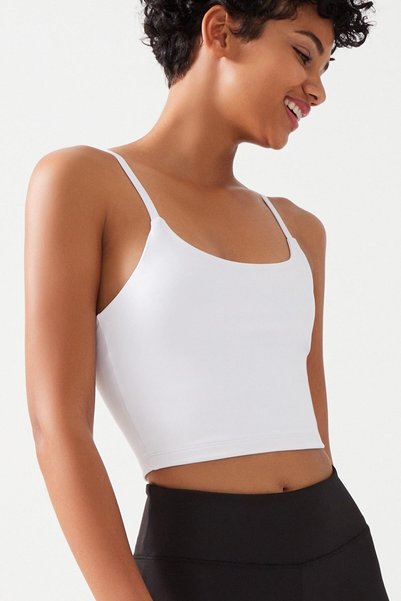 Women's White Strap Lightly Supported Covered Sports Bra Straps