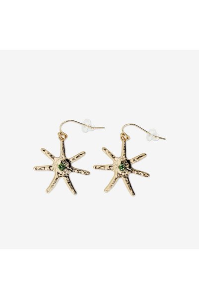 Gold Star Shaped Earrings with Stone Detail