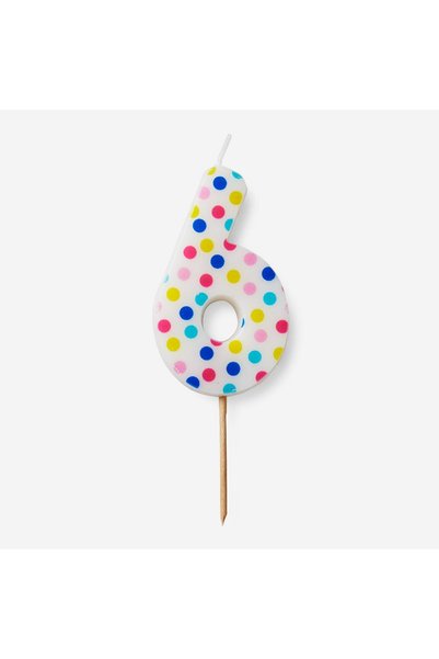 Number 6 Colorful Polka Dot Cake Candle