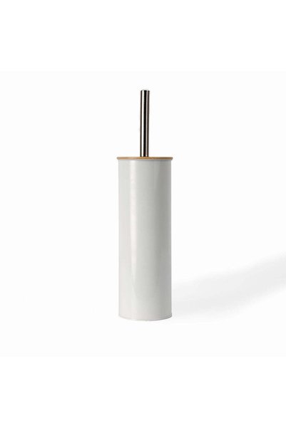 White Toilet Brush with Bamboo Handle