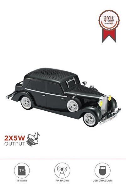 Bluetooth звучник со ретро дизајн на автомобил 2x5W FM USB TF звучник D55 црн