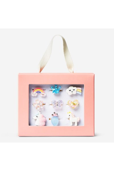 Unicorn Themed Set of 9 Rings and Ring Box for Kids
