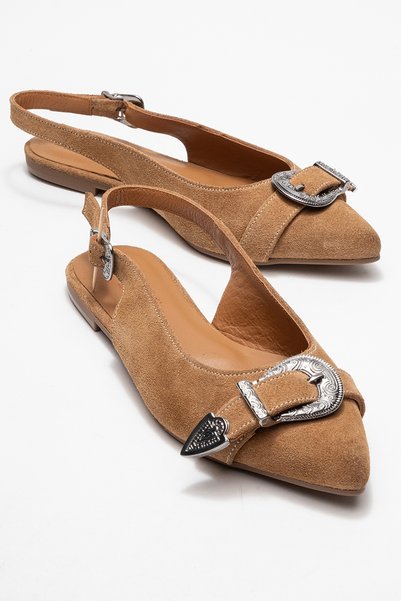 Dorothy Earth Suede Genuine Leather Buckle Pointed Toe Women's Sandals