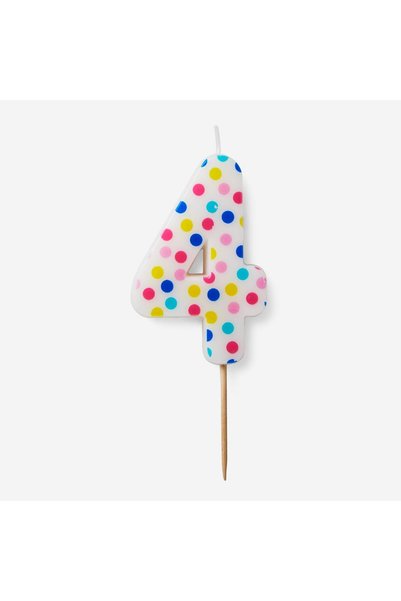 Number 4 Colorful Polka Dot Cake Candle