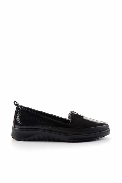 Black Wrinkled Patent Leather Genuine Leather Women's Ballerinas01331333308