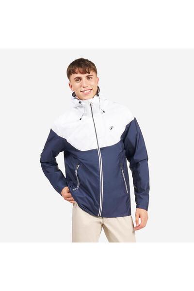 Men's Windproof Sailing Raincoat - Navy Blue/White - 100