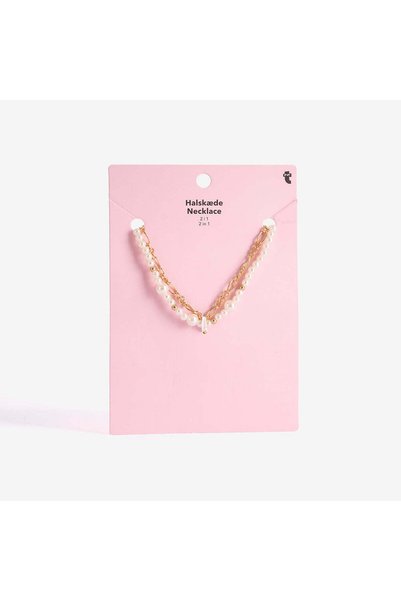 Set of 2 Pearl Detailed Gold Necklace