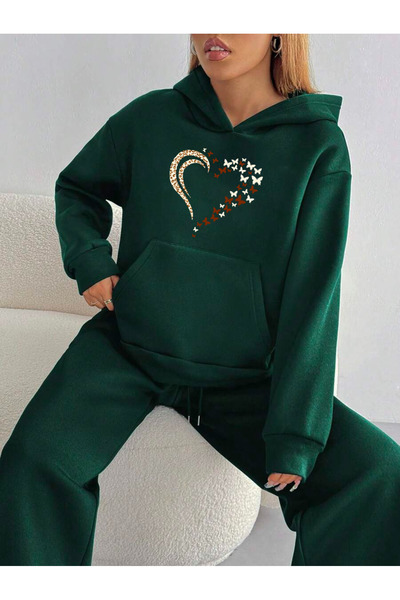 Unisex Leopard Heart Pattern Printed Oversize Sweatshirt