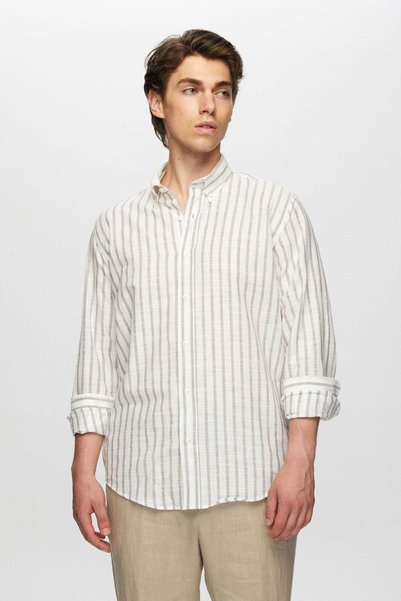 Ds Damat Slim Fit Mink Striped 100% Cotton Summer Linen Shirt