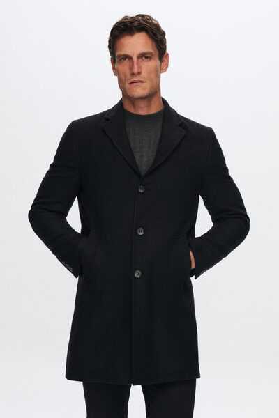 Ds Damat Regular Fit Black Mono Collar Cashmere Coat