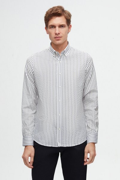 Ds Groom Slim Fit Light Blue Striped Shirt
