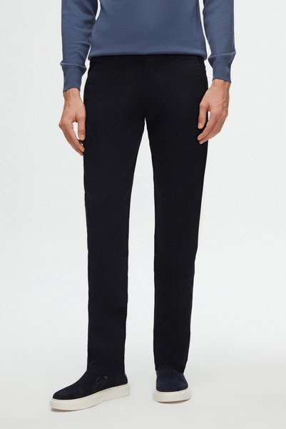 Ds Damat Slim Fit Navy Blue Dobby Side Elastic Waist Flexible Lycra Side Pocket Chino Trousers