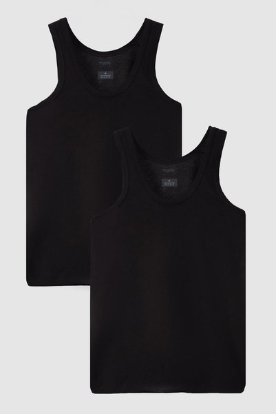 Twn Black Standard Fit Breathable Sweat Absorbent 100% Cotton 2-Piece Undershirt