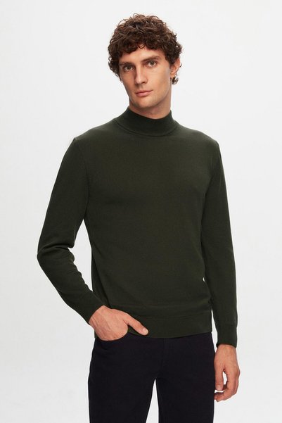 Ds Damat Regular Fit Khaki Cotton Blended Half Fisherman Knitwear Sweater