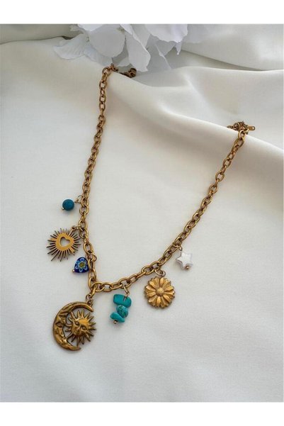 Sun Moon Charm Steel Necklace