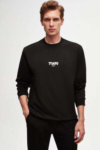 Relaxed Fit Black Printed Sweatshirt