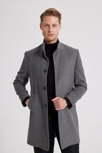 Ds Damat Regular Fit Anthracite Hakim Collar Cashmere Coat