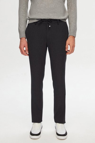 Ds Damat Slim Fit Anthracite Elastic Waist Drawstring Zippered Lycra Comfortable Jogger Trousers
