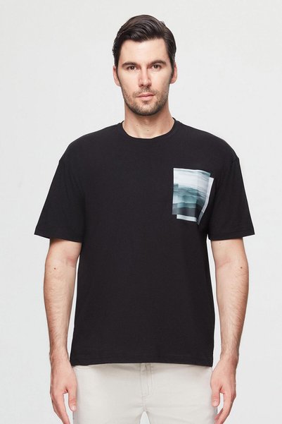 Oversize Black Printed 100% Cotton T-Shirt