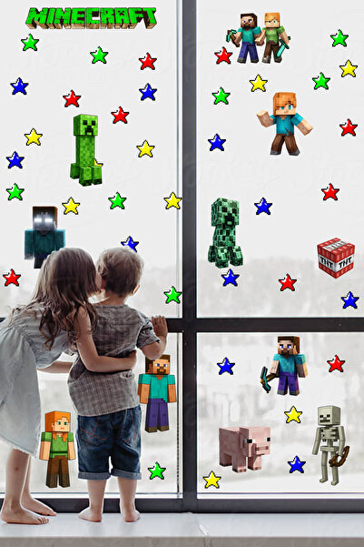 Сет ѕидни налепници за детска соба со тема Minecraft