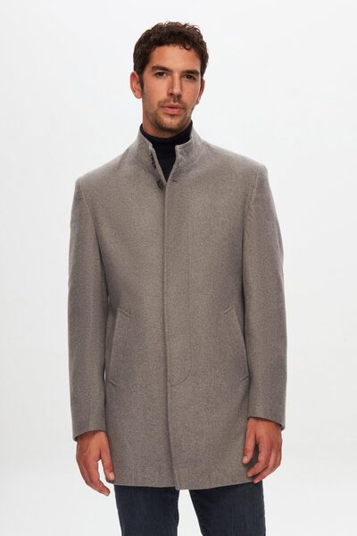 Ds Damat Regular Fit Gray Hakim Collar Cashmere Coat