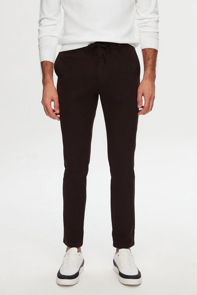 Ds Damat Slim Fit Brown Elastic Waist Drawstring Zippered Lycra Comfortable Jogger Trousers