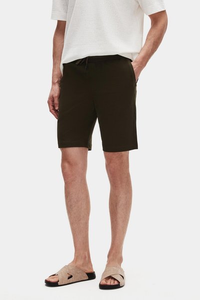 Ds Damat Slim Fit Khaki Comfortable Cotton Knitted Shorts with Elastic Cord Detail
