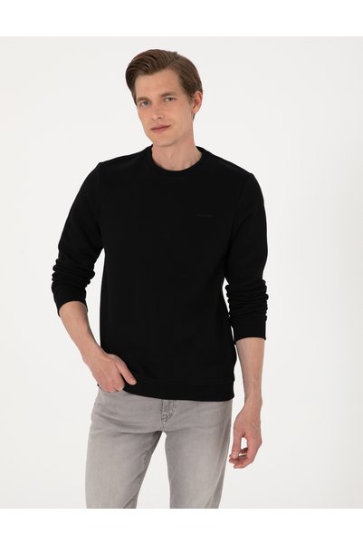 Black 3 Thread Regular Fit Crew Neck Basic Sweatshirt 50315021-Vr046