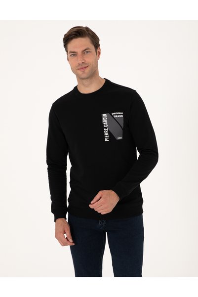 Black Regular Fit Crew Neck Sweatshirt 50317750-Vr046