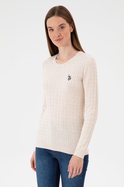 Women's Cream Melange Crew Neck Basic Sweater 50313626-Vr159