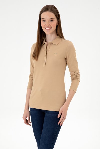 Women's Sand Basic Polo Neck Sweatshirt 50313593-Vr085