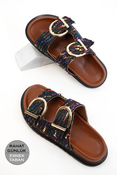 Black Straw Women's Slippers 20698
