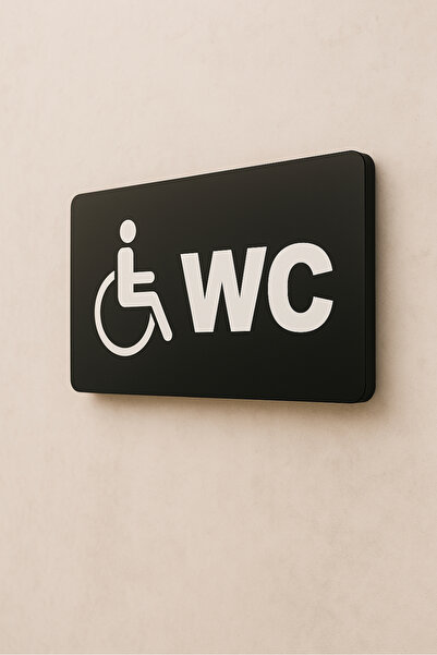 Црна плексиглас табла за WC за лица со попреченост од серијата за насоки 22 cm X 8 cm