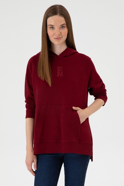 Women's Burgundy Slit Hooded Sweatshirt 50313611-Vr014