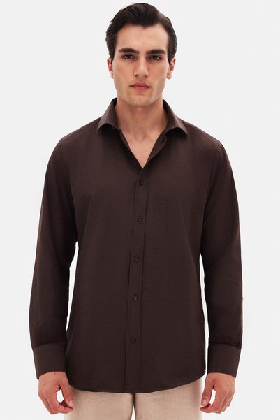 Ds Groom Slim Fit Bitter Brown Classic Tie Collar Long Sleeve Easy-Iron Shirt