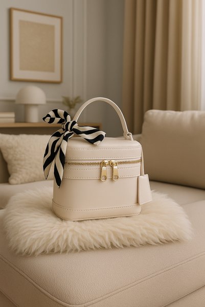 Women's Cream Rectangular Crisscross Straps Hand and Shoulder Bag Melina