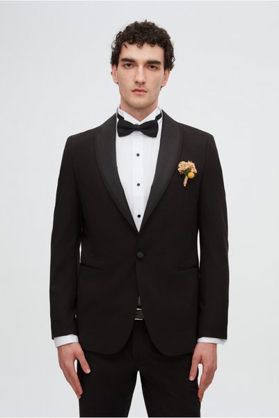 Slim Fit Black Plain Groom's & Tuxedo Suit with Vest