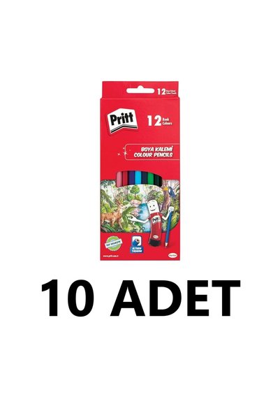 Pritt 12 Color Long Colored Pencil 10 Pieces