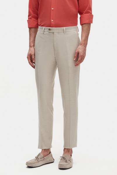 Beige Dobby Fabric Trousers