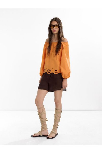 Perforated Embroidered Cotton Blouse