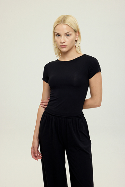 Ultra Soft Boat Neck Short Sleeve Blouse Black