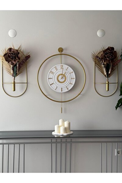 12-24h (златен сет од 5 парчиња Elegante) XXL Timeless (60X80CM)-(КВАРЦЕН МЕХАНИЗАМ)-метален (мебел) ѕиден часовник
