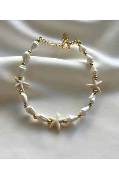 Women's Seashell Star Gold Bead Detailed Bracelet